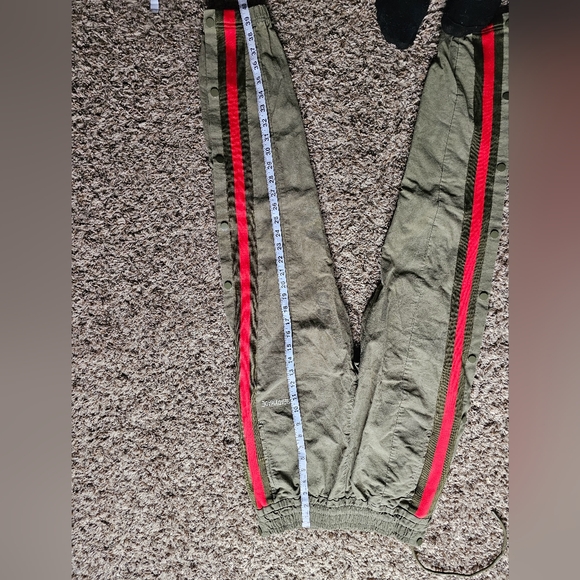 READYMADE Army green Khaki Red stripe clips on sides track pants joggers S-M - Picture 5 of 11